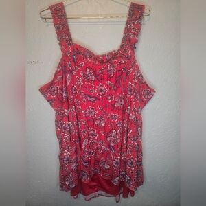 Maurices Floral Tank Top Sleeveless Plus Size 2X Pink Red